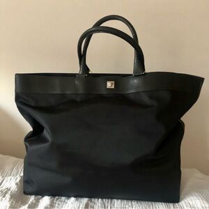 Versace Black Leather Nylon Travel Work Tote